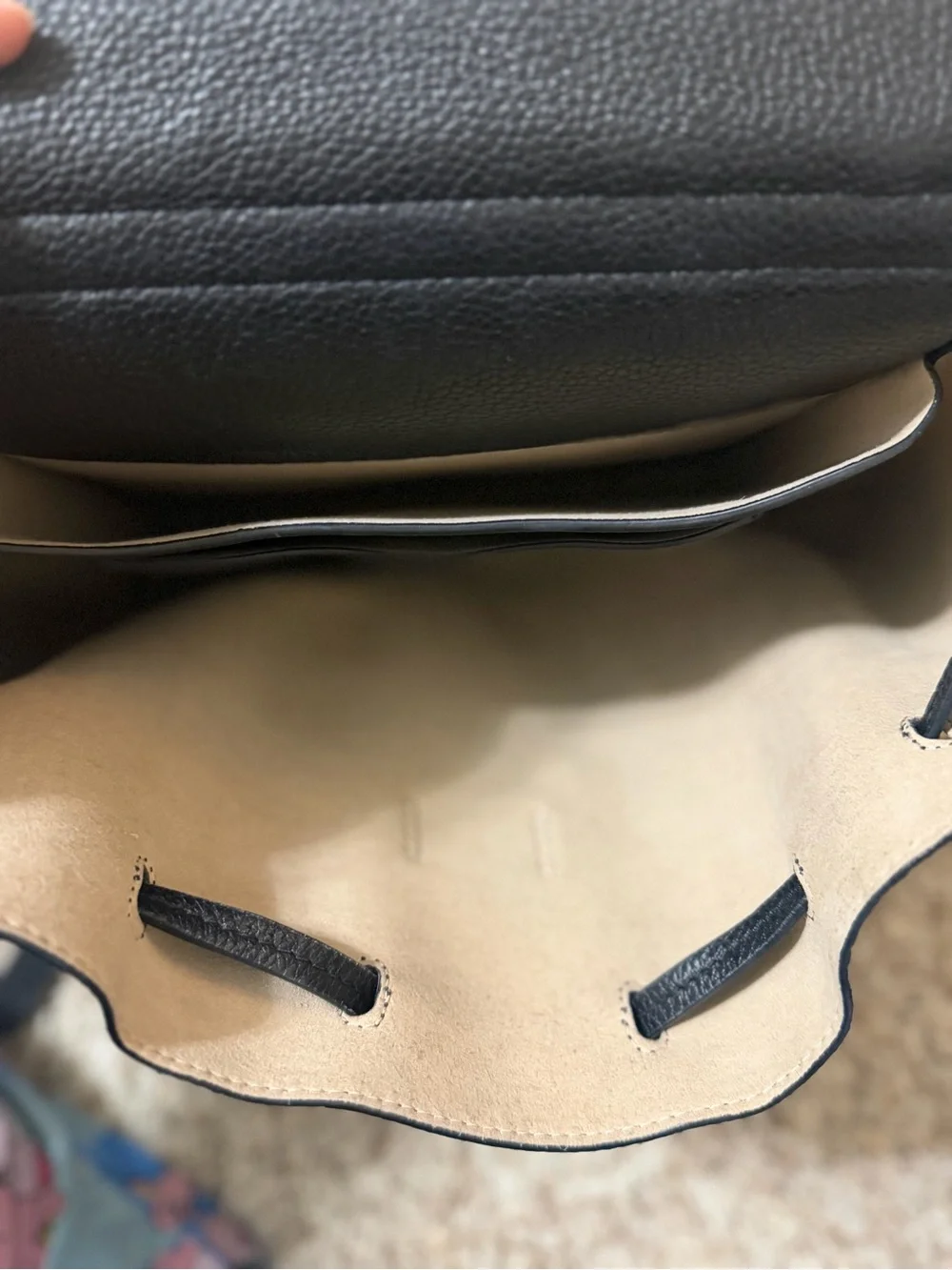 Tory Burch Black Pebbled Leather Backpack with Logo Flap